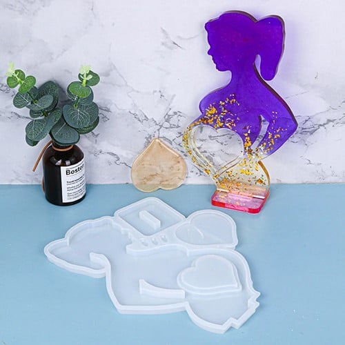 [A-024413] Siliconenmal Fotolijstje met standaard Baby buik hartje Epoxy resin 16 cm per stuk
